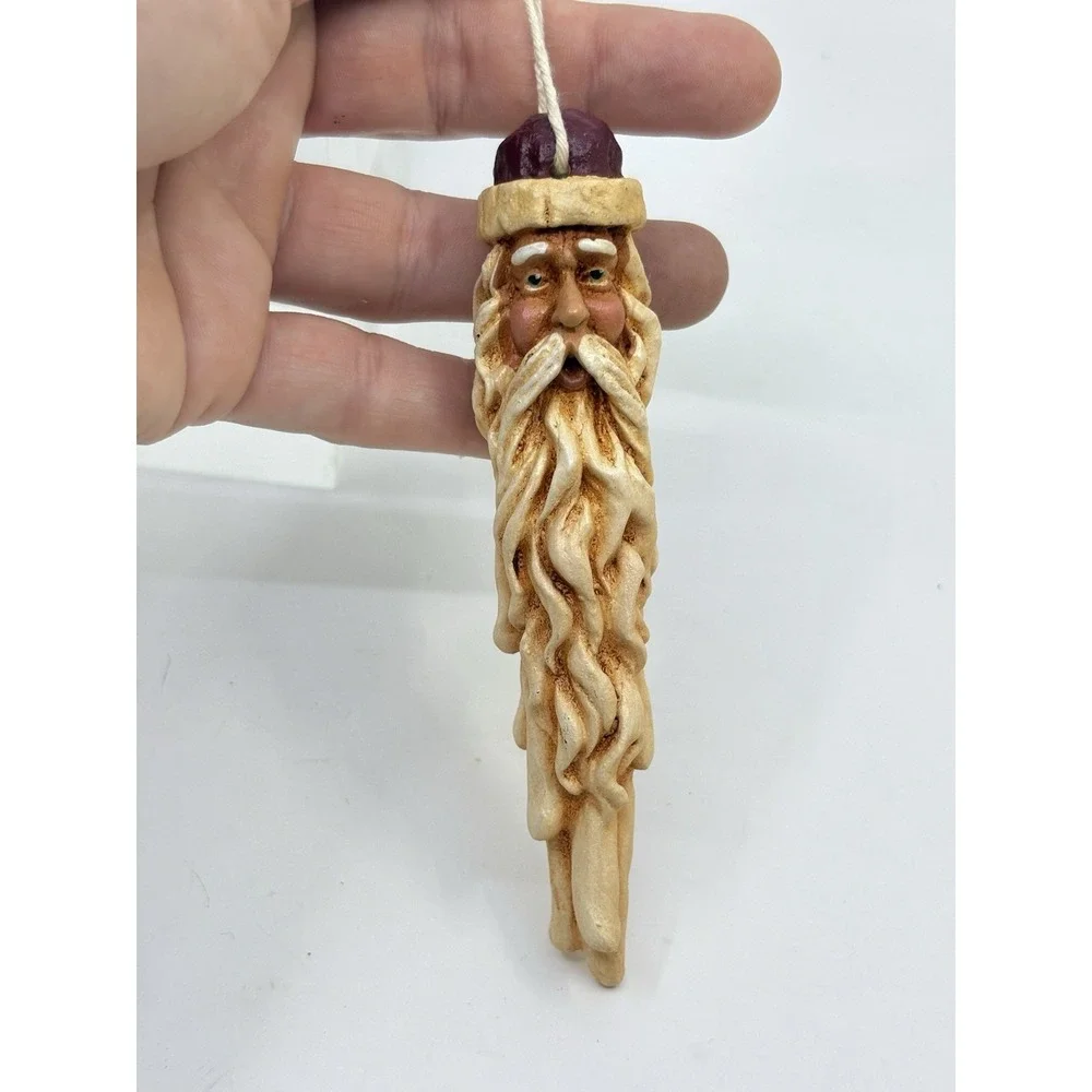 Vintage Long Twisted Beard Rustic Santa Christmas Ornament - 5